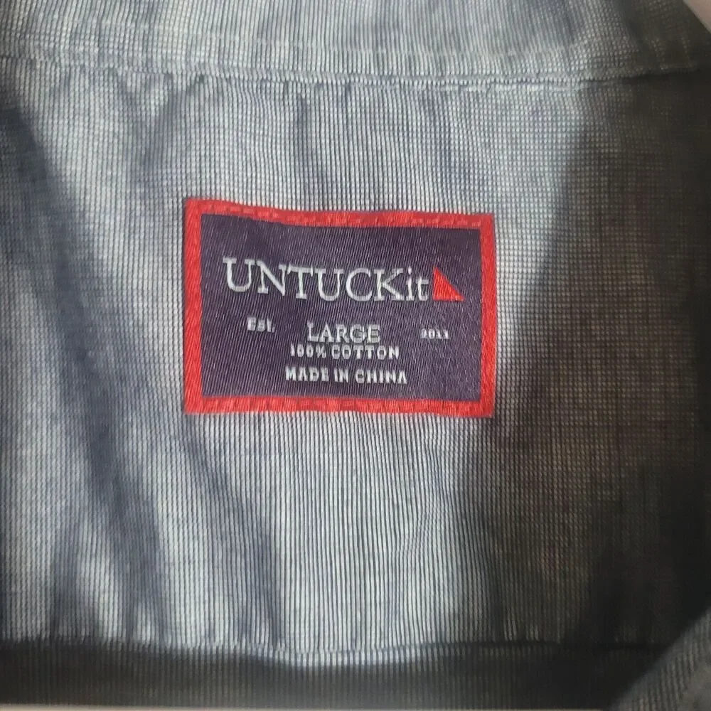UNTUCKit Chambray Button Front‎ Shirt Men's Size Large Blue Business Casual